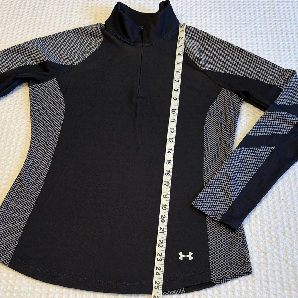 Under Armour MEDIUM Black Gray Dot Long Sleeve 1/4 Zip Mock Neck Top - Picture 7 of 12